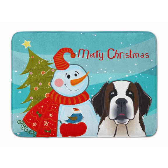 Carolines Treasures BB1866RUG Snowman with Saint Bernard Machine Washable Memory Foam Mat 19 X 27" multicolor