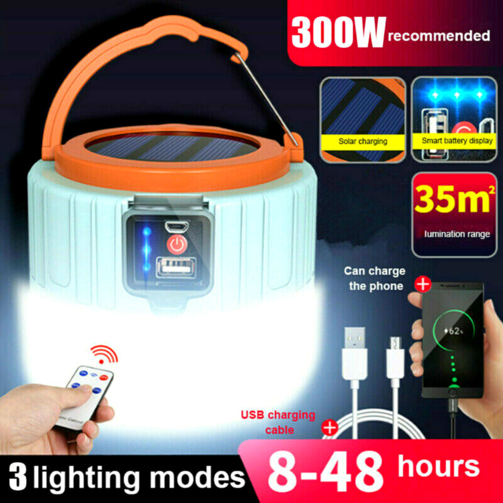 Lampara Linterna Porttil Solar 600 Lumen USB Recargable LED De Patio Con Remoto