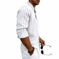 thumbnail image 3 of XUNKUSGA Long Sleeve Shirts for Men Regular Fit Soft Cotton Linen Mandarin Collar Button Down Dress Shirt Classic Striped Business Casual Mens Shirts with Pocket White XL, 3 of 9