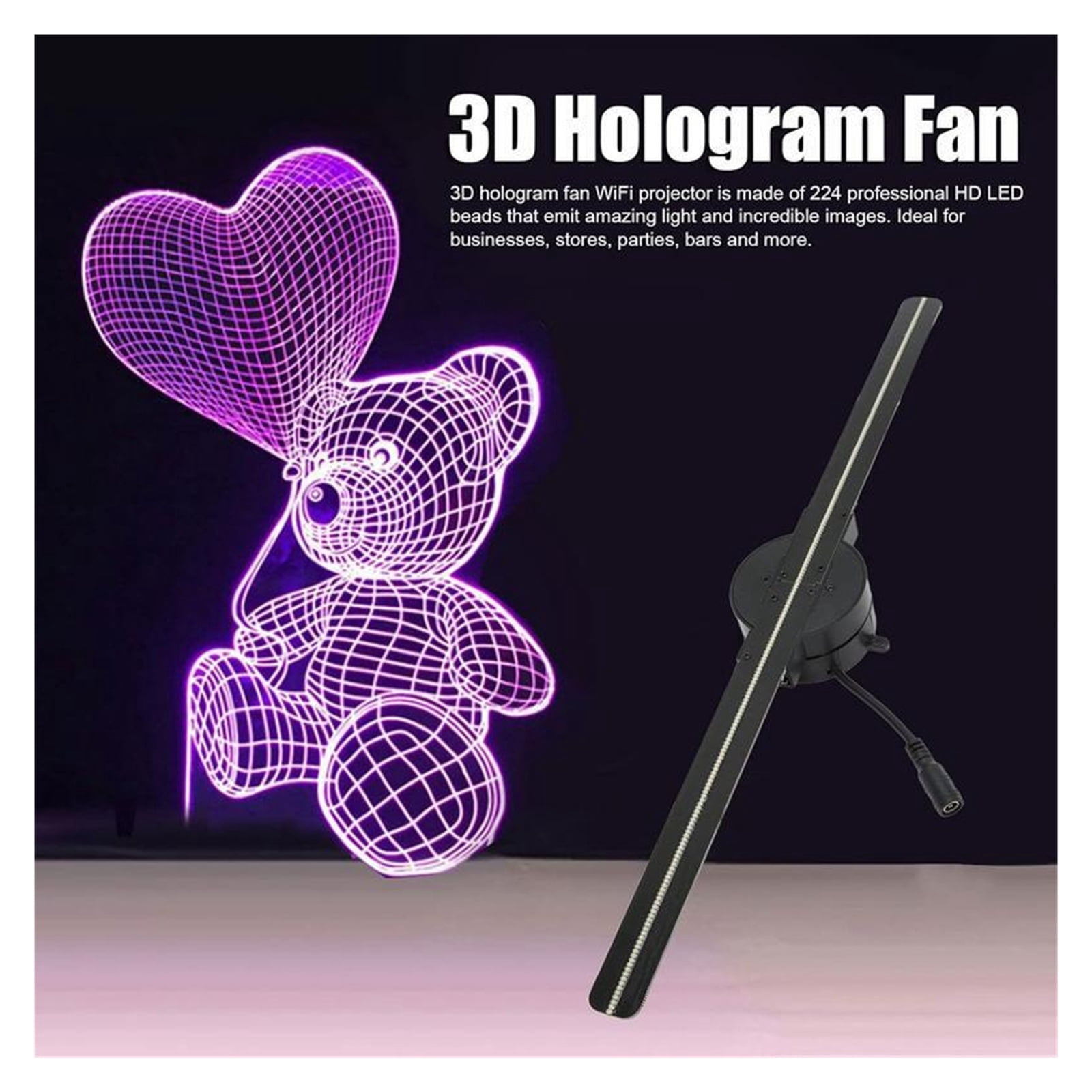 3D Hologram Fan 16.5in Projector with 224 LED Lights Beads for Business Stores Bars Party