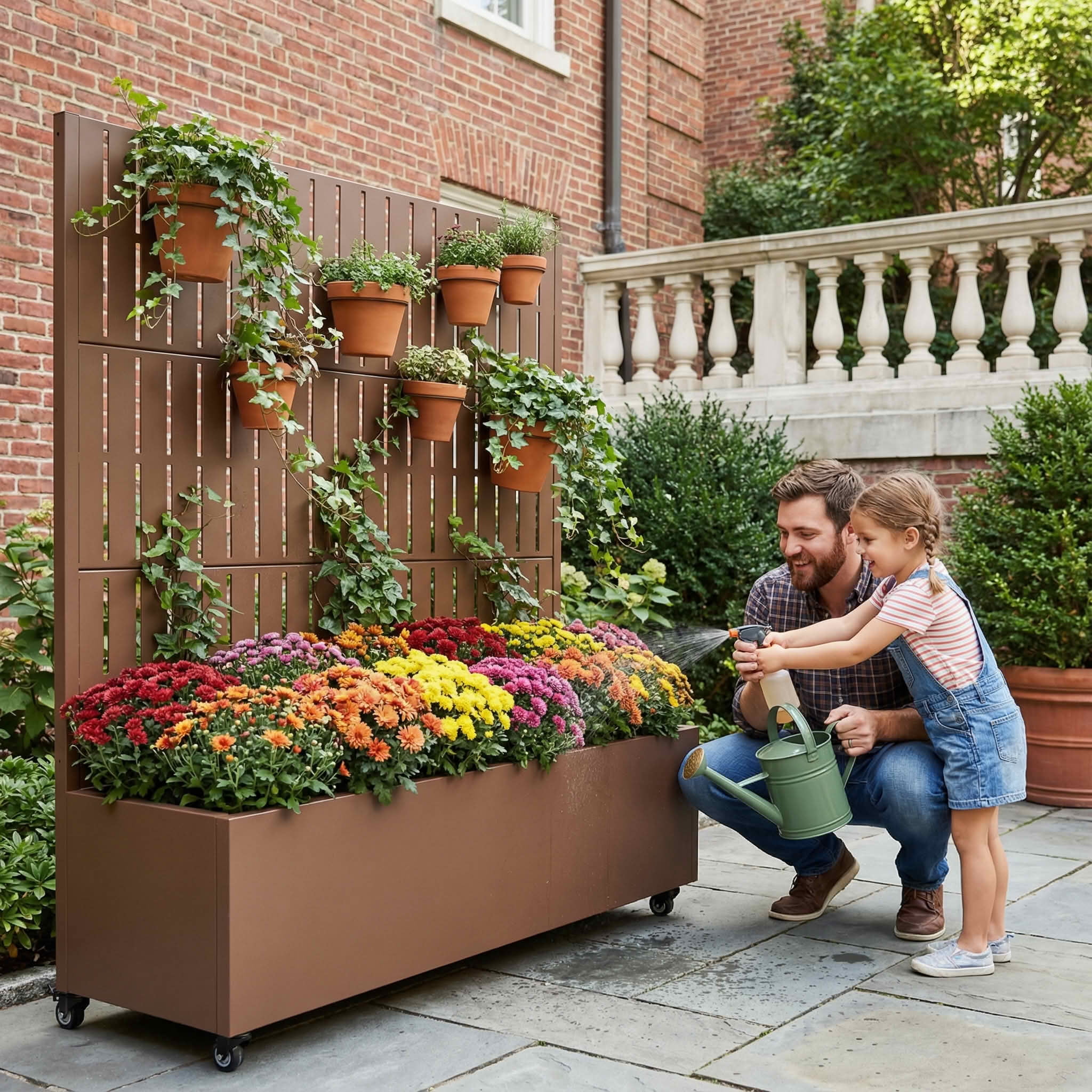 MAYEERTY 47X47" Metal Outdoor Brown Privacy Screen with Planter Box for Backyard & Garden, 3 Piece Set