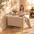 thumbnail image 4 of Ktaxon Modern 31.5" Narrow Console Sofa Table with 1 Charging, Long Couch Table Metal Frame with 4.9ft Extension Cord, Gold & White, 4 of 8