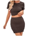 thumbnail image 3 of SMihono Robe d'Été Grande Taille pour Femmes 2023 Été Couleur Unie Mode Col Rond Manches Courtes Débardeur Jupe Courte Ensemble Ensemble Deux Pièces, 3 of 9