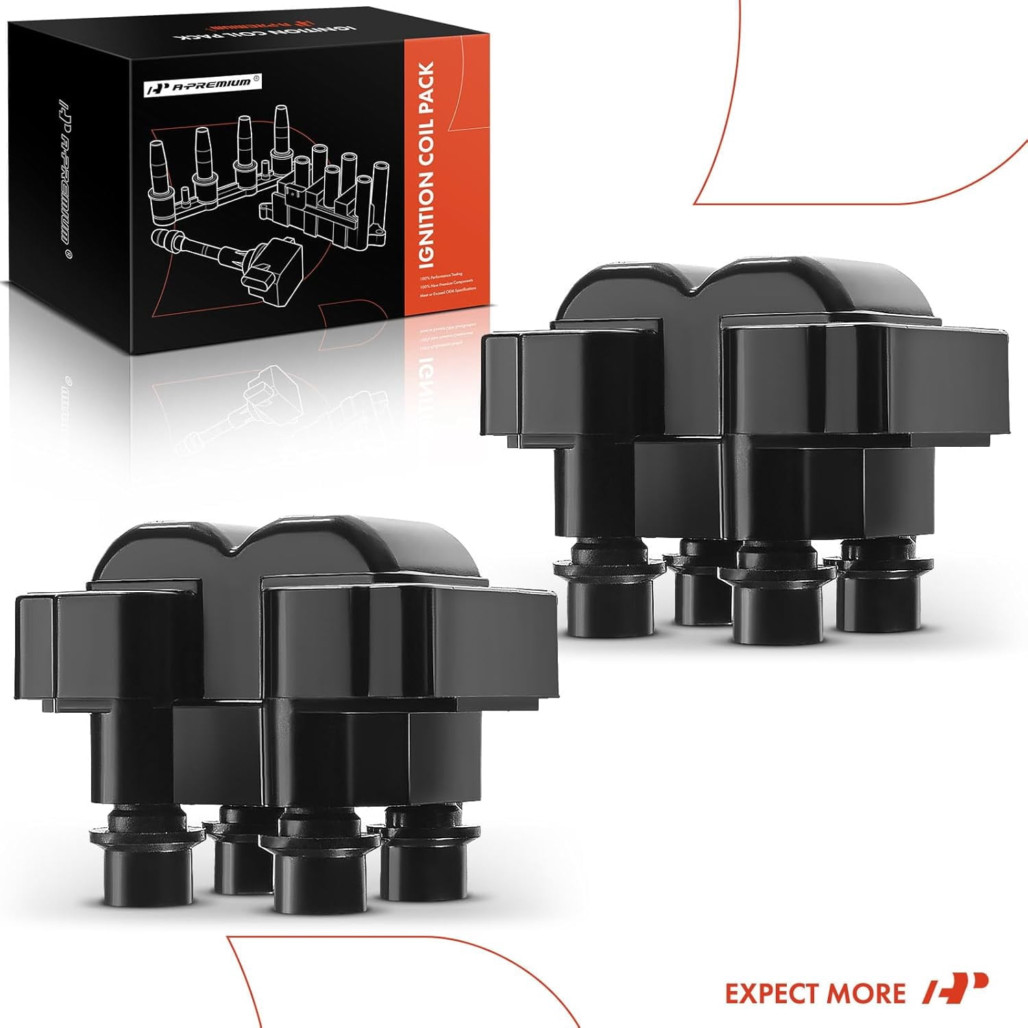 A-Premium Ignition Coil Pack Compatible with Ford F-150 F-250 1997-1999 Mustang Explorer Town Car Cougar Grand Marquis 1994-1997 4.6L 5.0L 2-PC Set
