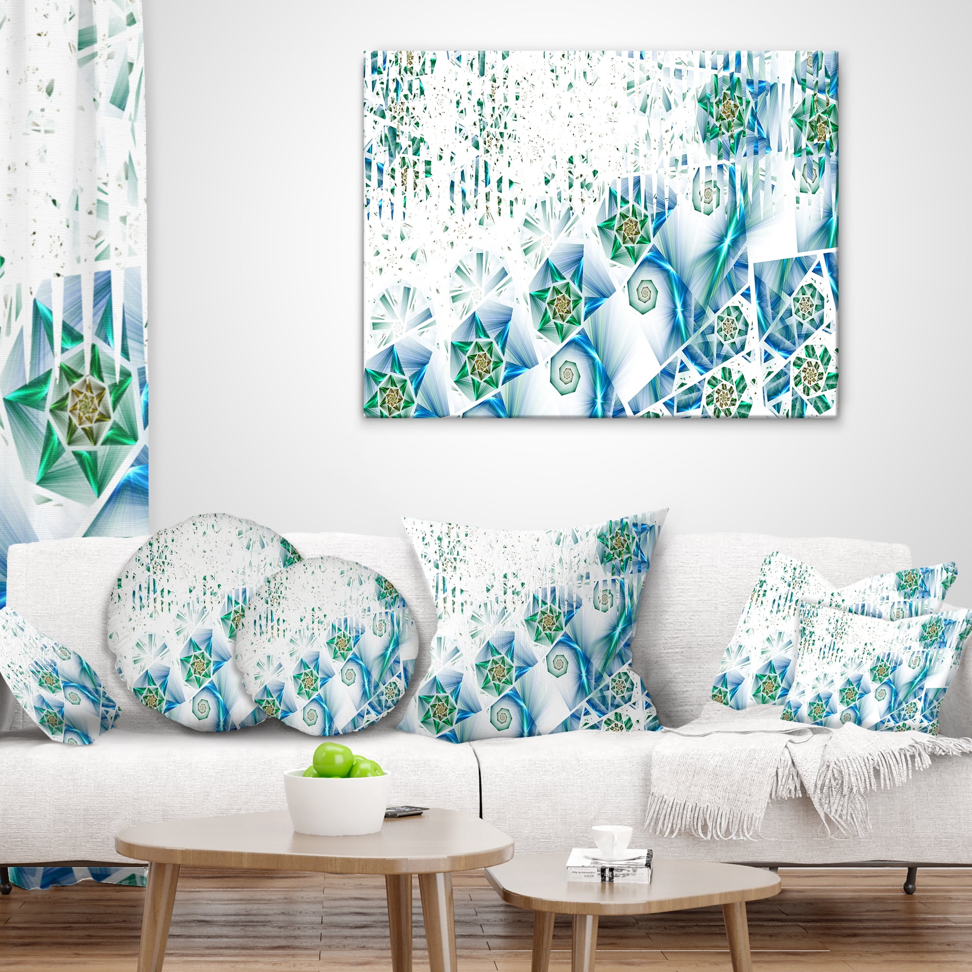 Designart Light Green Fractal Abstract Flower - Abstract Throw Pillow - 12x20