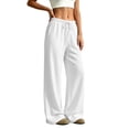 thumbnail image 6 of QWKLEAJ Women's Fleece Lined Wide Leg Sweatpants Drawstring Elastic Waist Loose Straight Jogger Pants Casual Athletic Trousers with Pockets White XL, 6 of 8