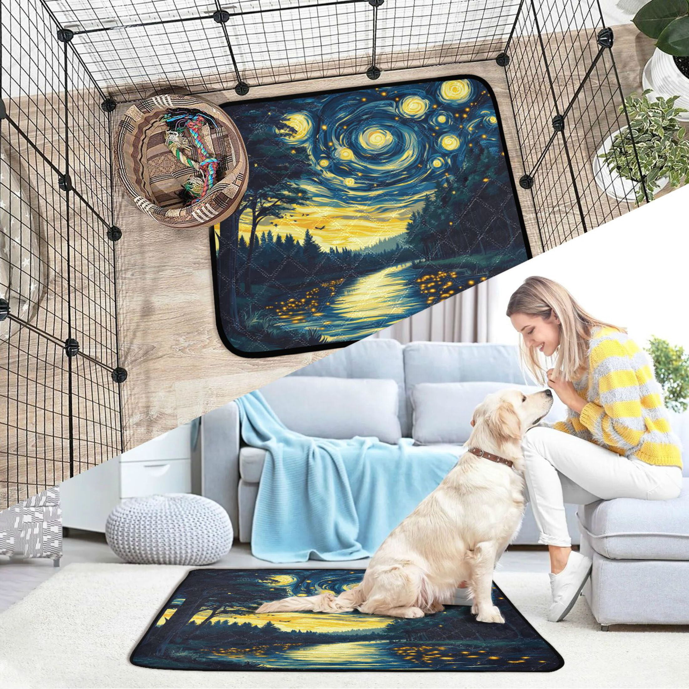 Qxltty Jungle Night Sky Cat litter Pads Pet Set of 3 Diaper Mats Center Anti-leakage Layer Absorbent Soft and Comfortable