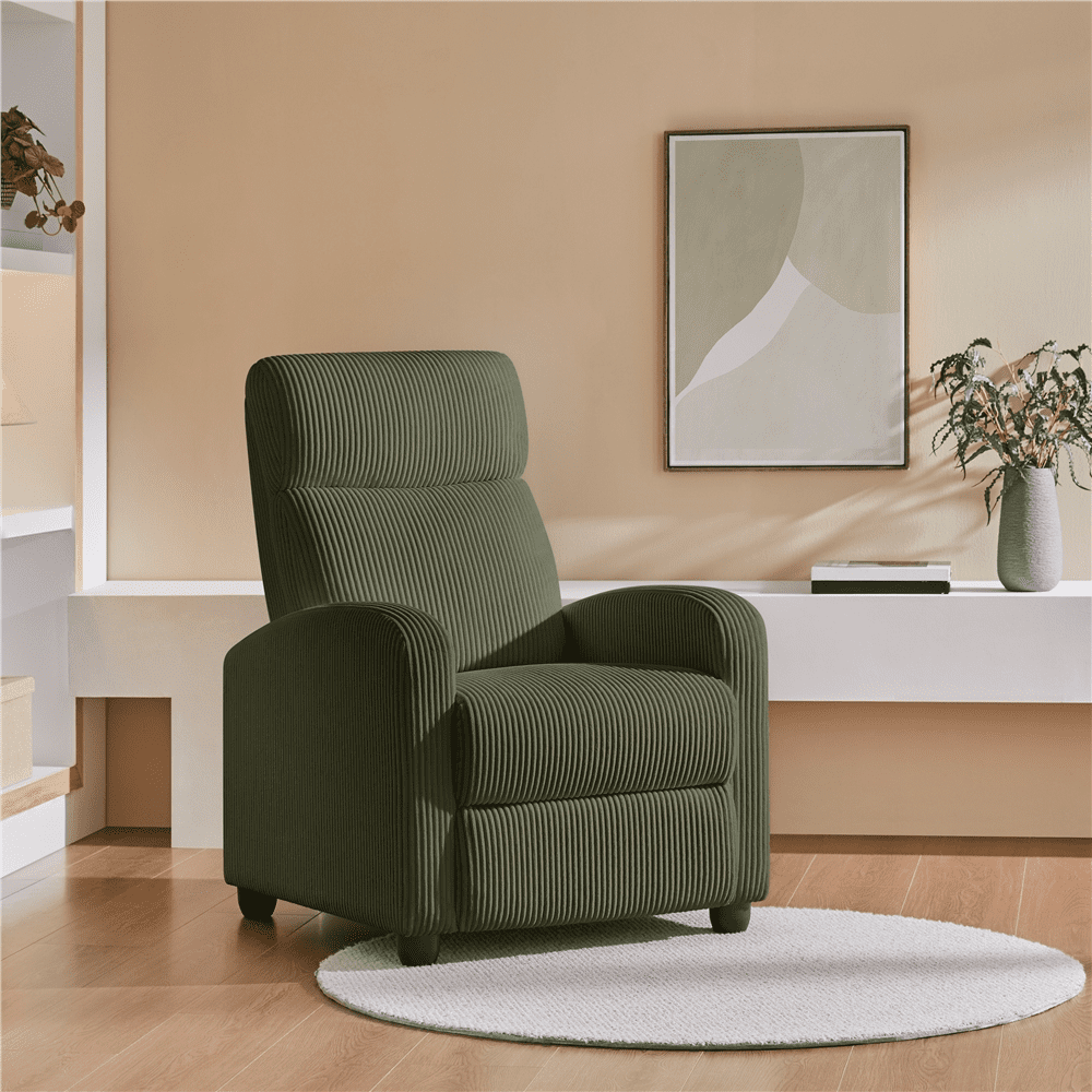 Renwick Modern Corduroy Recliner Chair with Pocket Springs for Living Room, Dark Green