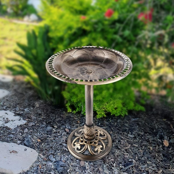 Jardín al aire libre Baño de pájaros Decoración Diseño de flores Baños de pájaros independientes al aire libre Dorado Sharpla bebedero para pájaros al aire libre