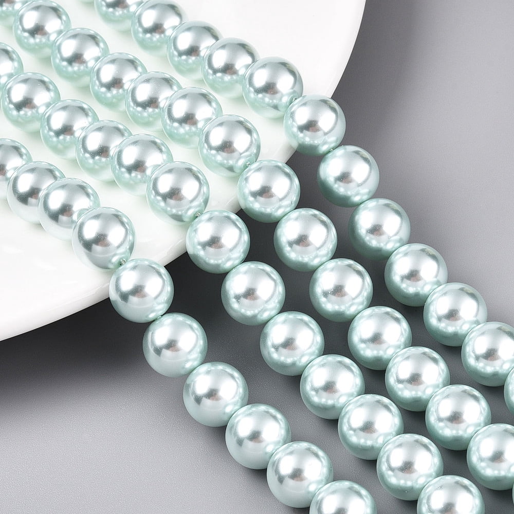Glass Pearl Beads Strands Round Light Cyan 12mm Hole: 0.8mm 35pcs/strand 16.14''(41cm)