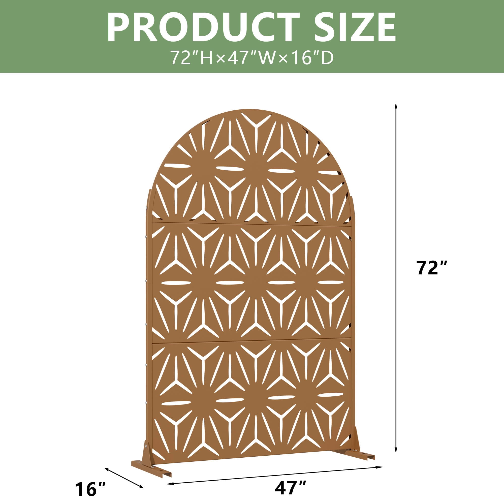 MAYEERTY Outdoor Metal Privacy Screen 6ft × 4ft Brown, 3-Panel Geometric Y-Pattern Decorative Screen for Garden