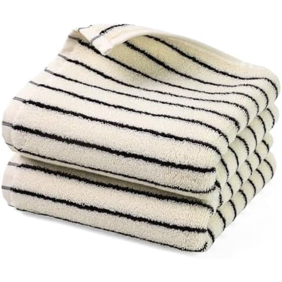Black and White Striped Hand Towels for Bathroom, Vintage Kitchen Decor, Guest Use, Adults & Kids, Natural Cotton, 14” x 29”