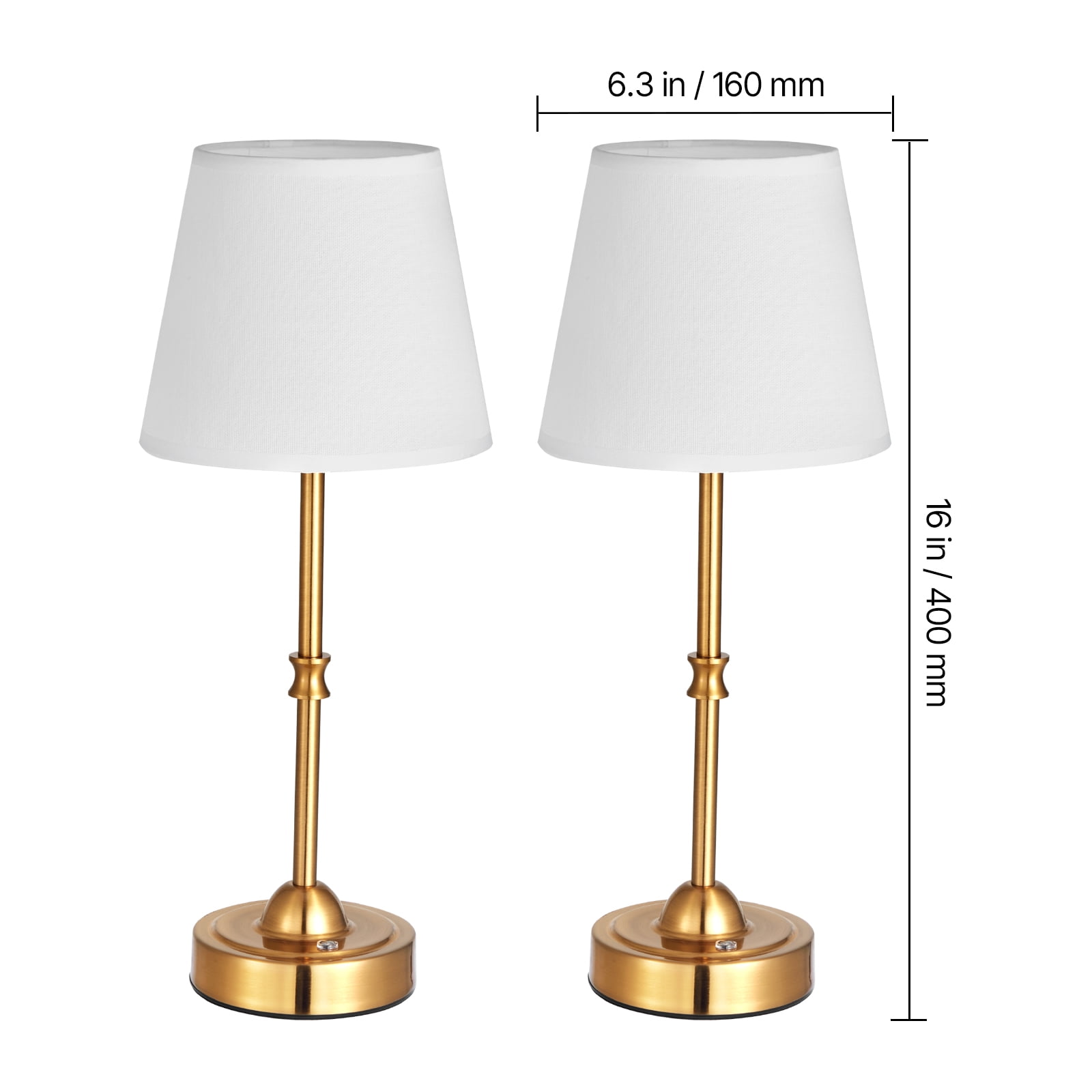 KFFKFF Cordless Table Lamp, 2-Pack, Rechargeable 5200mAh Battery, Adjustable 3-Level Brightness, Fabric Shade, 2700-3000K Warm Light, Ideal for Restaurants, Bedrooms, Bars, Gold Finish