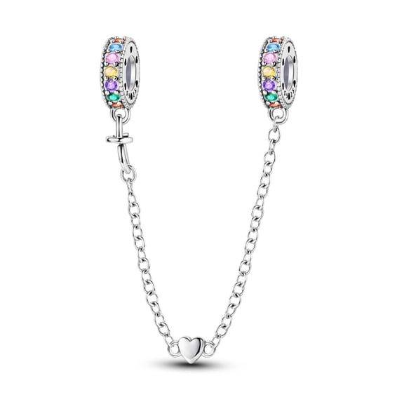 Colored Zircon Barrel - Type Love Safety Chain Charm, Compatible with Most Bracelet, Charm for Bracelet