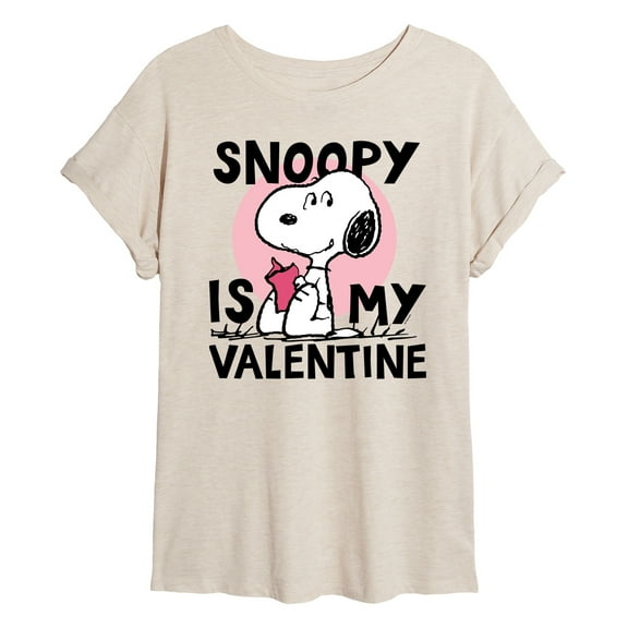 Peanuts - Snoopy Is My Valentine - Juniors Oversized Graphic T-Shirt