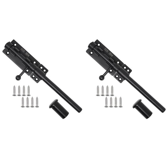 2X Heavy Duty Slide Bolt Gate with A Padlock, Horizontal Bolt Floor Hardware (Black,10 Inch)