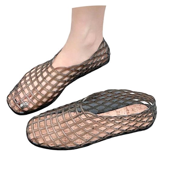 Achuyrbd Women's Crystal Jelly Hollow Out Flat Sandals Round Toe Breathable Comfort Beach Shoes