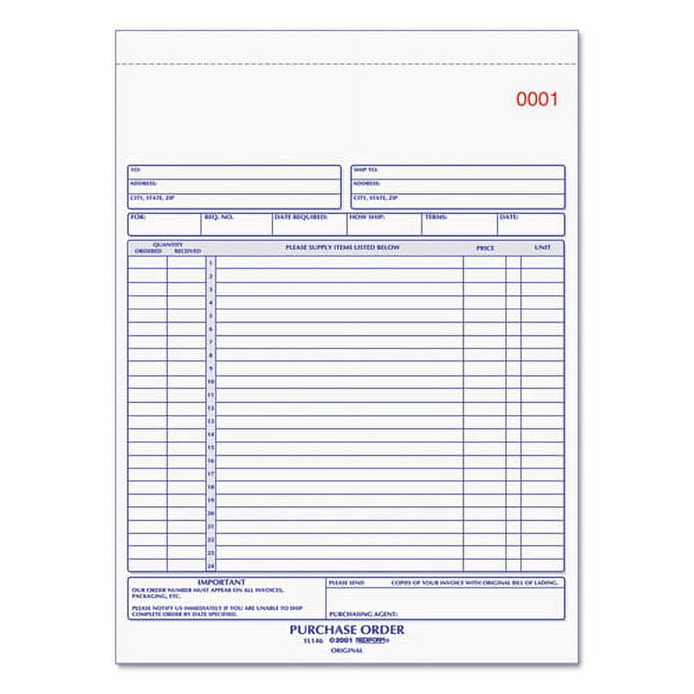 Purchase Order Book, Two-Part Carbonless, 8.5 X 11, 1/page, 50 Forms | Bundle of 5 Each