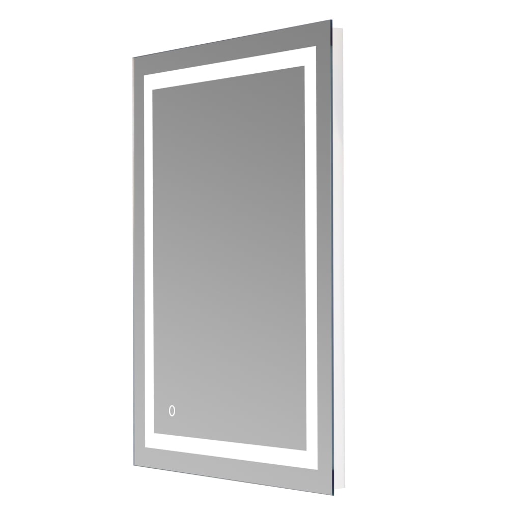 Kepooman 28"x 20" LED Lighted Wall Mount Mirror, Wall Mounted Lighted Mirror, Touch LED Wall Mount Makeup Mirror, Bathroom Vanity Make Up Whole Backlit Mirror with Built-in Light Strip, Silver