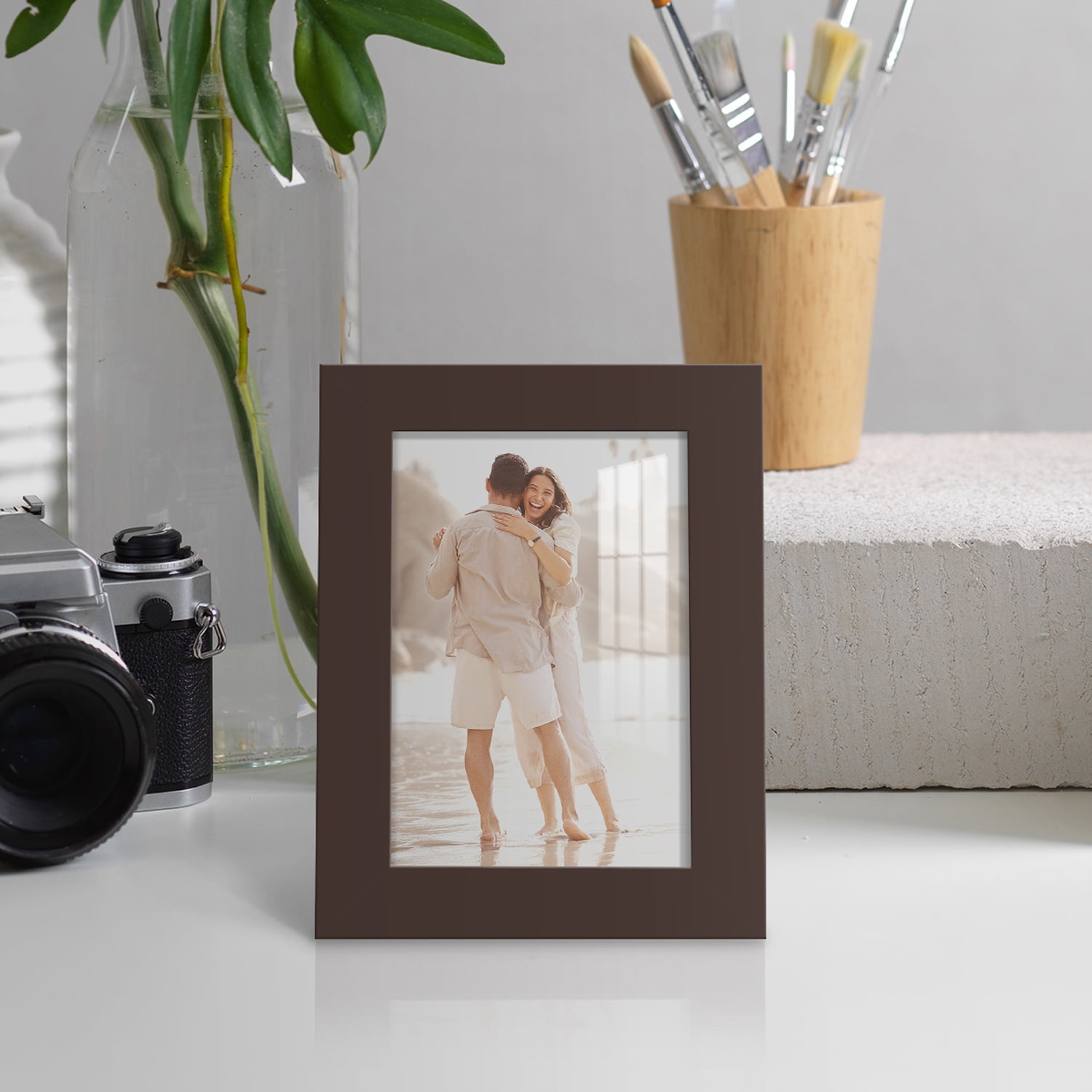 Modern 3.5 in. x 5 in. Brown Picture Frame (Set of 2)