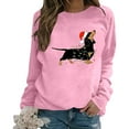 thumbnail image 6 of Tiweut Women's Leisure Hoodies Christmas Santa Sausage Dog Print Fashion Loose Fit Pullover Long Sleeve Round Neck Regular Tops Pink,L, 6 of 7