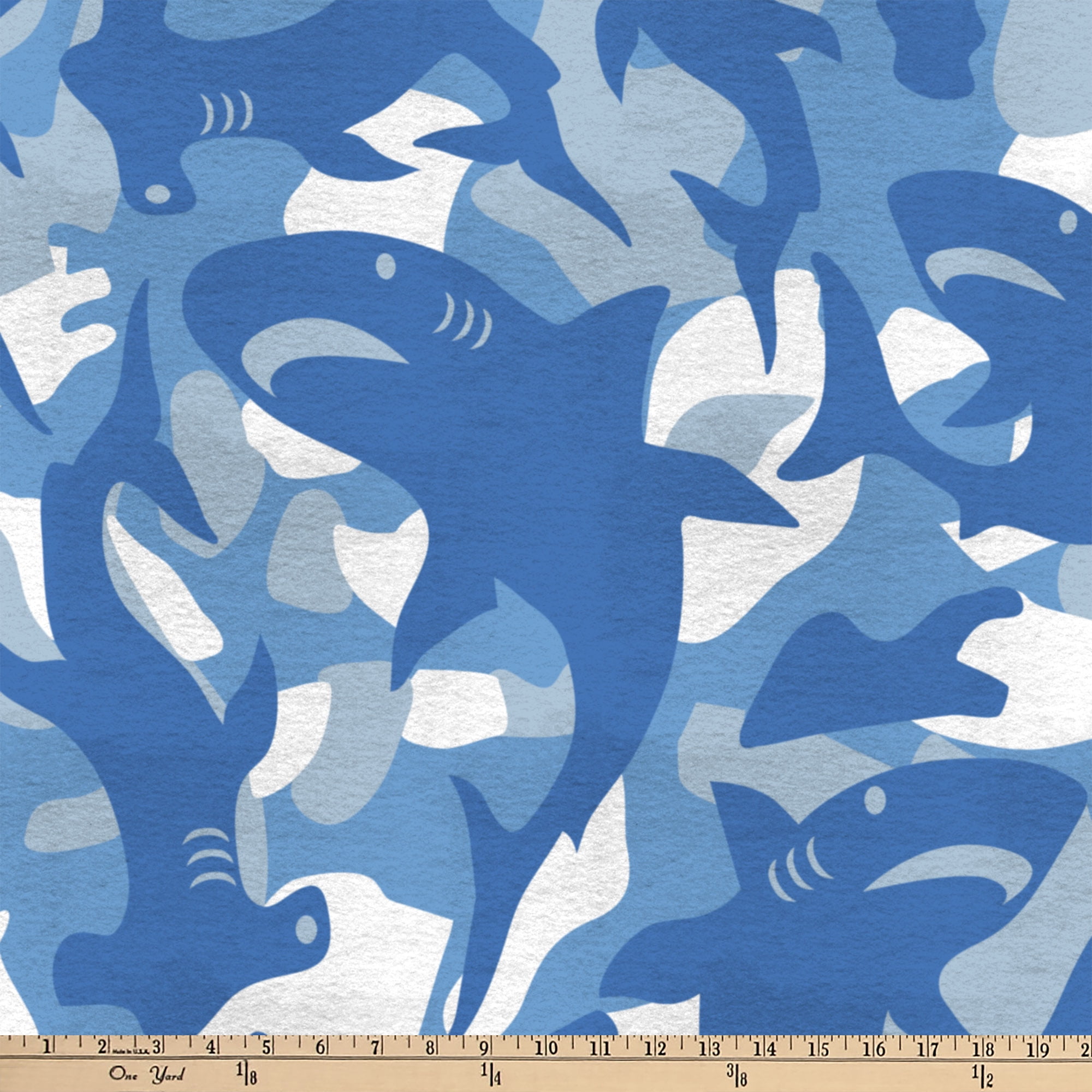 Printed Whisper Fleece Fabric Shark Blue, by the yard