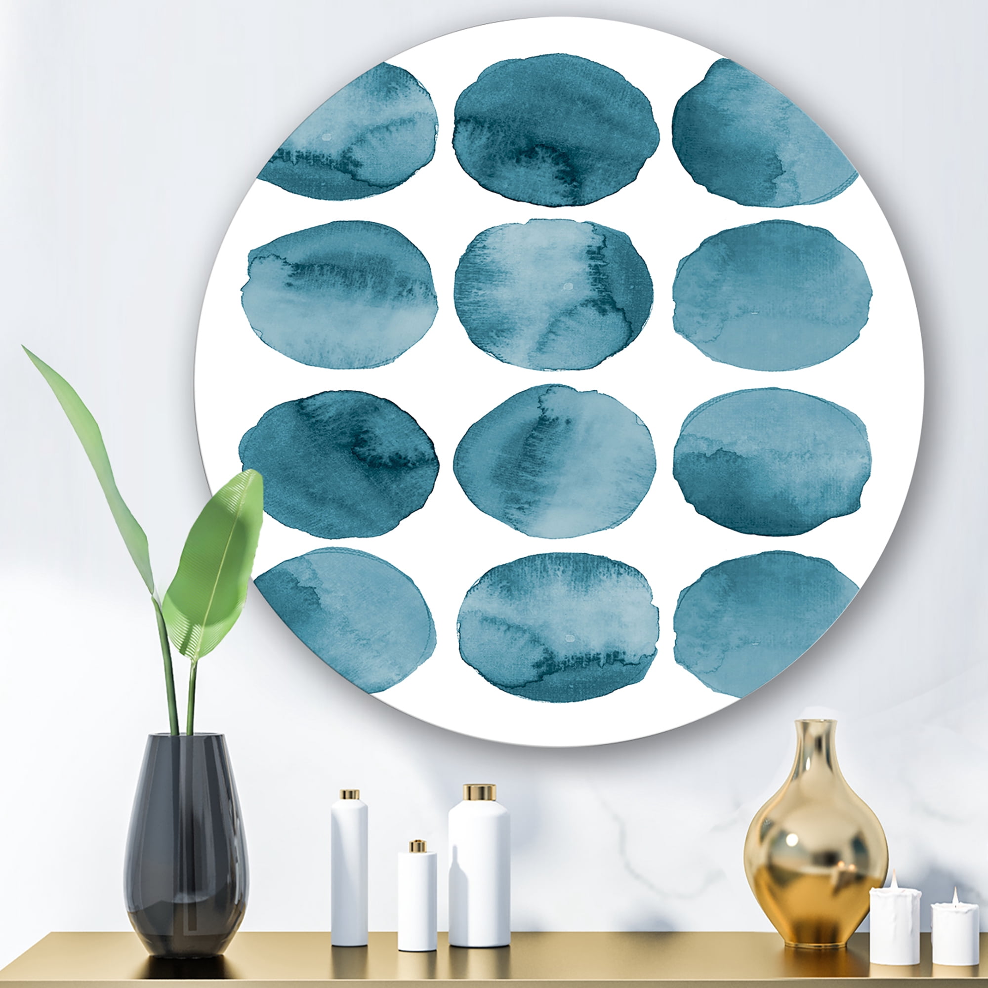 Designart 'Blue Aquamarine Circles Geometric Elements' Modern Circle Metal Wall Art 11x11 - Disc of 11