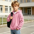 thumbnail image 5 of lcziwo Boys Half Zip Hoodies Waffle Knit Long Sleeve Pullover Solid Color Sweatshirts with Pockets Trendy Winter Hoodie 2026 Pink,13-14 Years, 5 of 10