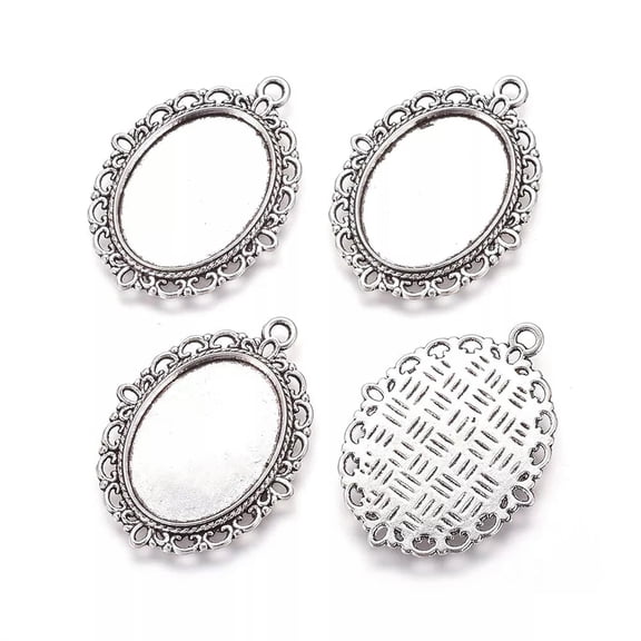 U8MO 20pc Zinc Alloy Oval Photo Pendant Setting Bezel Blanks Nickel Free 25x18mm Tray