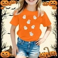 thumbnail image 2 of Tisuna Halloween Girls Tops Child Pumpkin Print Short Sleeve Crew Neck Shirts Casual Breathable Kids Outdoor Wear Orange 5-6 Years, 2 of 4