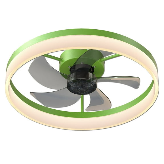 Bedroom Ceiling Fan with Lights, Low Profile Ceiling Fan Light with App & Remote Contorl, Flush Mount Fan Light with 5 Blades and 6 Wind Speeds for Bedroom Living Room (Green)