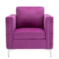 thumbnail image 4 of Modern Upholstered Accent Armchair Tufted Button Club Chair with Metal Legs, Living Room Single Sofa Chair Velvet Lounge Armchair with Nailhead Trim, Purple, 4 of 8
