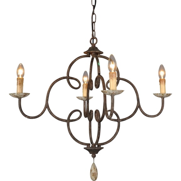 Quatrefoil French Country Chandelier, Rustic Iron