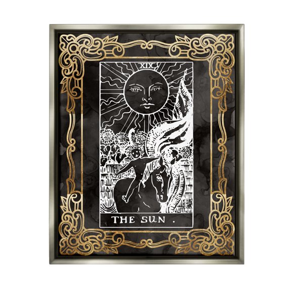 Stupell Industries Patterned Sun Tarot Landscape Painting Gray Floater Framed Canvas Art Print Wall Art, 17 x 21