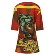 thumbnail image 4 of JINMGG Womens Plus Size Clearance $5 Women Fashion African Vintage Print Middle Sleeve V Neck Casual Mini Dress Orange L, 4 of 7