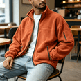 thumbnail image 6 of GUZOM Mens Fleece Jacket with Zipper Pockets,Full Zip Loose Fit Stand Collar,Orange,Size 3XL, 6 of 8
