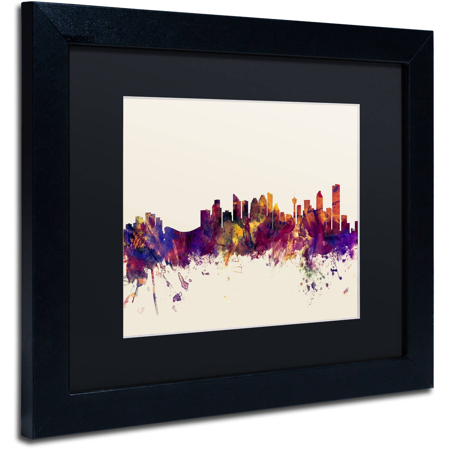 Trademark Fine Art "Calgary Canada Skyline" Canvas Art by Michael Tompsett, Black Matte, Black Frame
