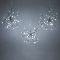 Wintergreen Lighting LED Starburst 5mm Fairy Light Balls, Lighted Branches, Party Decorations, 15in Silver Branches/Cool White Twinkle Lights, Set of 3