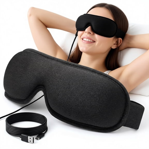 FACEMOON Heated Eye Mask, USB, Moist Heat Compress, Dry Eye Relief, Washable Cover, Black