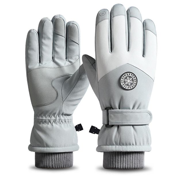 Light gray women Guantes de esquí impermeables con pantalla táctil, guantes de dedo completo, guantes antideslizantes para montar
