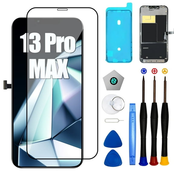 For iPhone 13 Pro Max Screen Replacement,3D Touch LCD Screen 6.7 inch Digitizer Frame Assembly ,Screen Replacement for iPhone 13 Pro Max with Repair Tool Kit   Tempered Glass   Adhesive