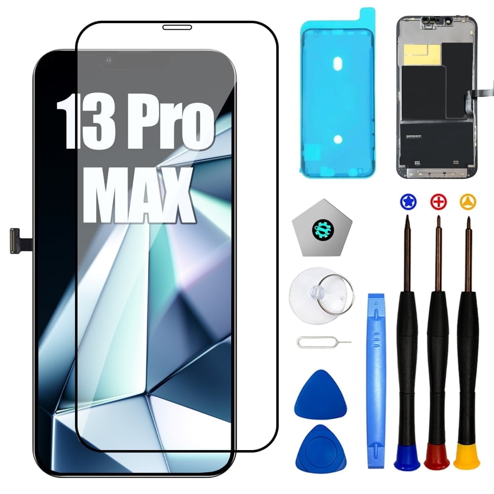For iPhone 13 Pro Max Screen Replacement,3D Touch LCD Screen 6.7 inch Digitizer Frame Assembly ,Screen Replacement for iPhone 13 Pro Max with Repair Tool Kit + Tempered Glass + Adhesive