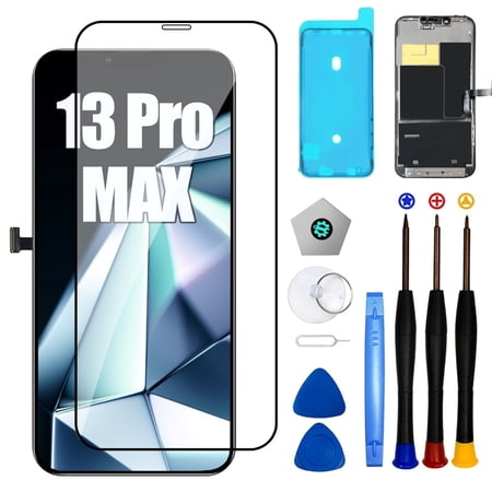 For iPhone 13 Pro Max Screen Replacement,3D Touch LCD Screen 6.7 inch Digitizer Frame Assembly ,Screen Replacement for iPhone 13 Pro Max with Repair Tool Kit + Tempered Glass + Adhesive