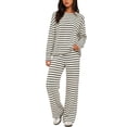 thumbnail image 2 of Aimik Lounge Sets for Women Striped Long Sleeve Crewneck Top and Wide Leg Long Pants Set Fall Winter Casual Womens Striped Set, 2 of 6