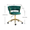 thumbnail image 3 of Modern Office Chair Velvet, Adjustable Vanity Chair with Wheels and Hand Woven Backrest, Cute Desk Chair for Home, Living Room, Bedroom, 280 LBS Weight Capacity, Emerald, 3 of 9