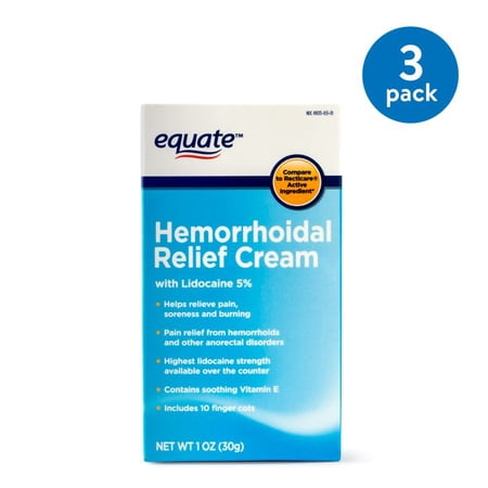 (3 pack) (3 Pack) Equate Hemorrhoidal Pain Relief Cream, 1 Oz