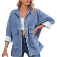 thumbnail image 2 of Usmixi 2023 Denim Jacket for Women Womens Jean Coats Vintage Button Down Lapel Stretchy Denim Coats Long Sleeve Casual Solid Loose Jean Outerwear with Pocket Winter Denim Jacket, 2 of 7