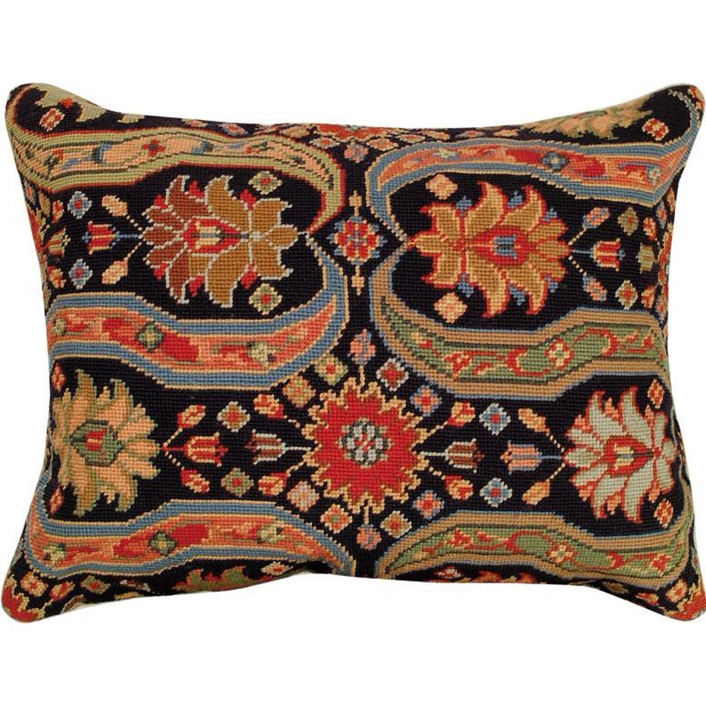 Throw Pillow AFSHAR Needlepoint Abstract Design 16x20 Rust Navy Blue