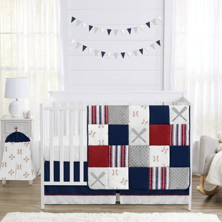 Sweet Jojo Designs Baseball Patch Red White Blue and Grey 4 Piece Crib Bedding Set