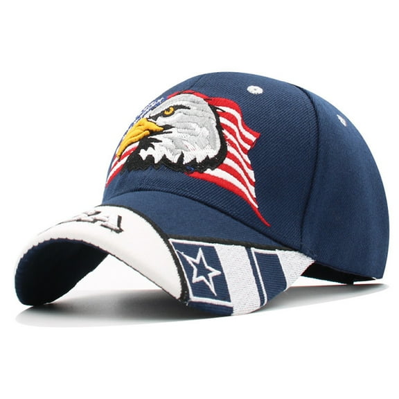 Feinuhan USA American Flag Patriotic Eagle Hawk Embossed 3D Adjustable Velcro Baseball Caps Hats, Blue USA,